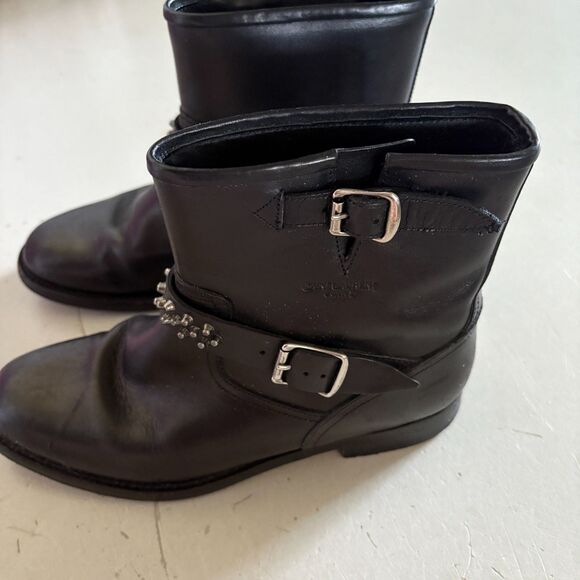 Saint Laurent Ankle Buckle Studded Leather Boots Black Size 37 US 7 - Picture 4 of 13